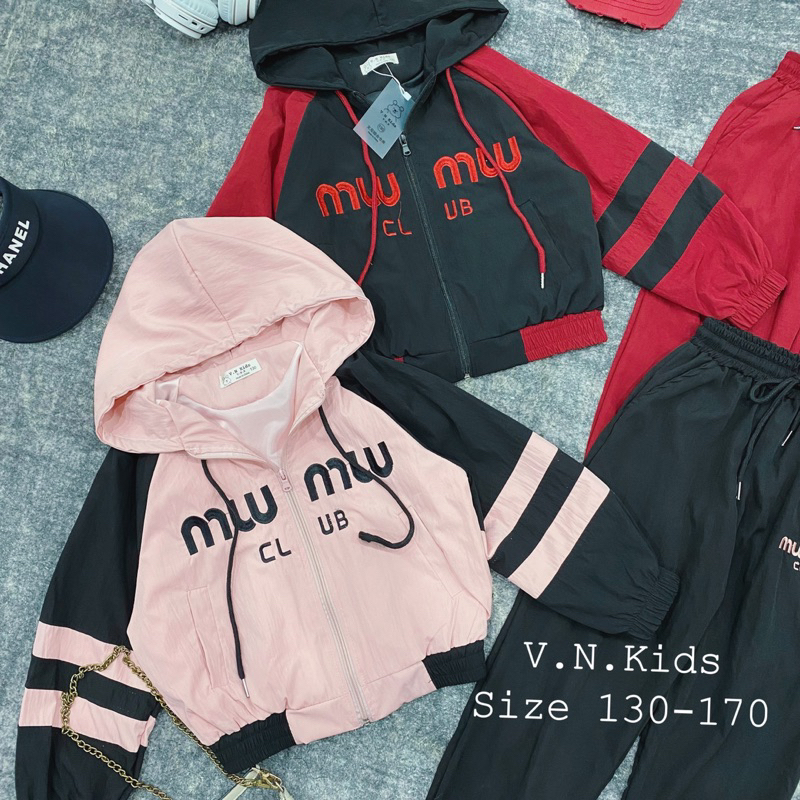 Bộ gió 2 lớp thêu Miuniu cho Bé size đại 19kg - 45kg