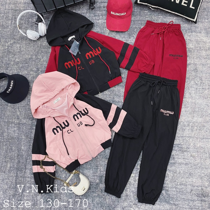 Bộ gió 2 lớp thêu Miuniu cho Bé size đại 19kg - 45kg