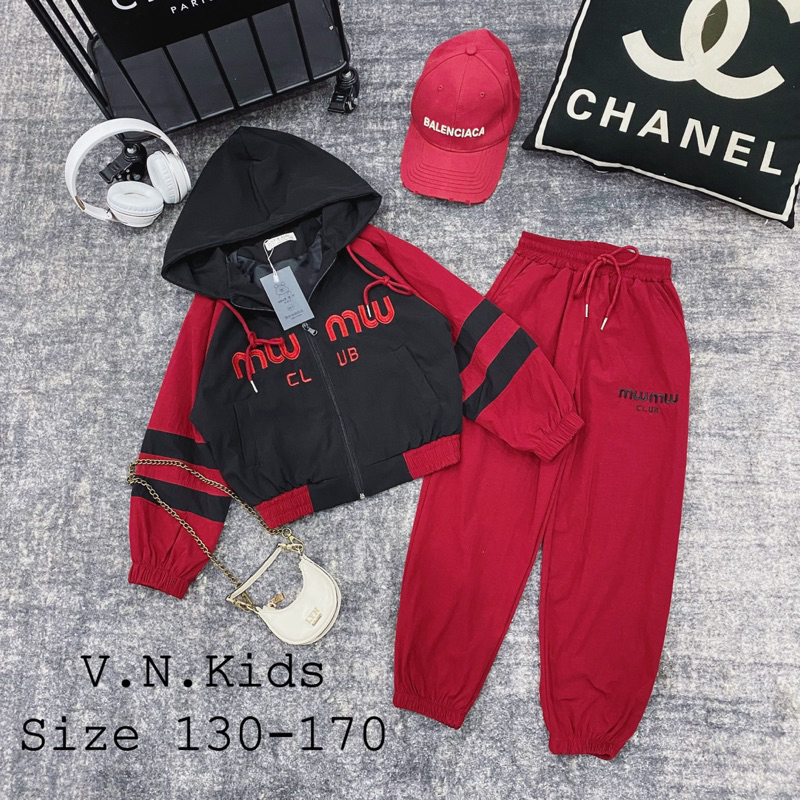 Bộ gió 2 lớp thêu Miuniu cho Bé size đại 19kg - 45kg