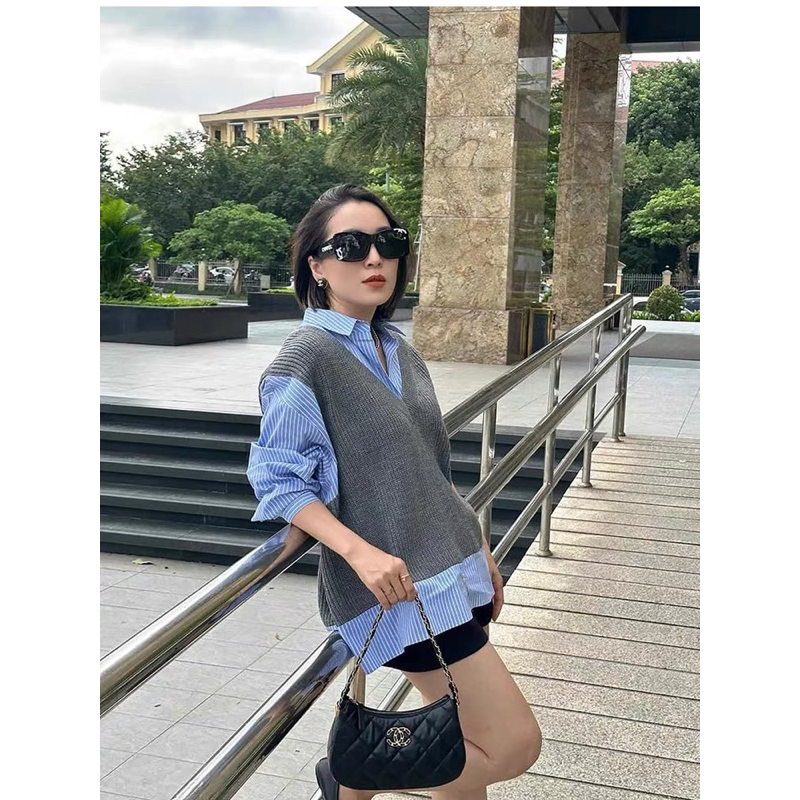 Áo sơ mi phối gile len ZARA xuất