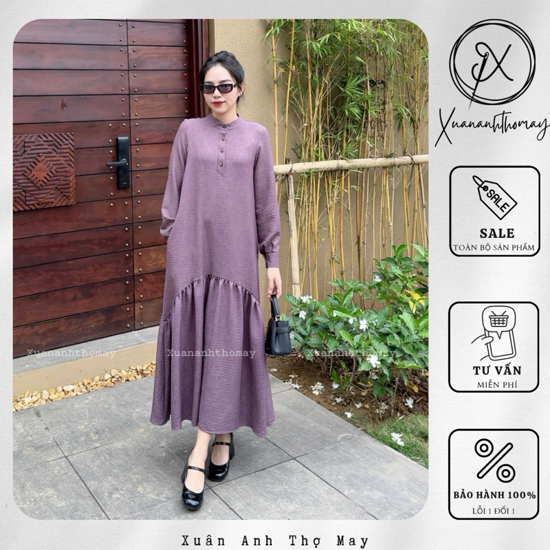 Váy dài tay cổ tàu - Xuananhthomay