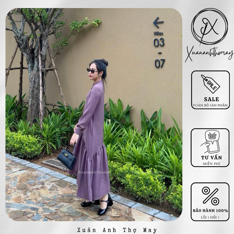Váy dài tay cổ tàu - Xuananhthomay