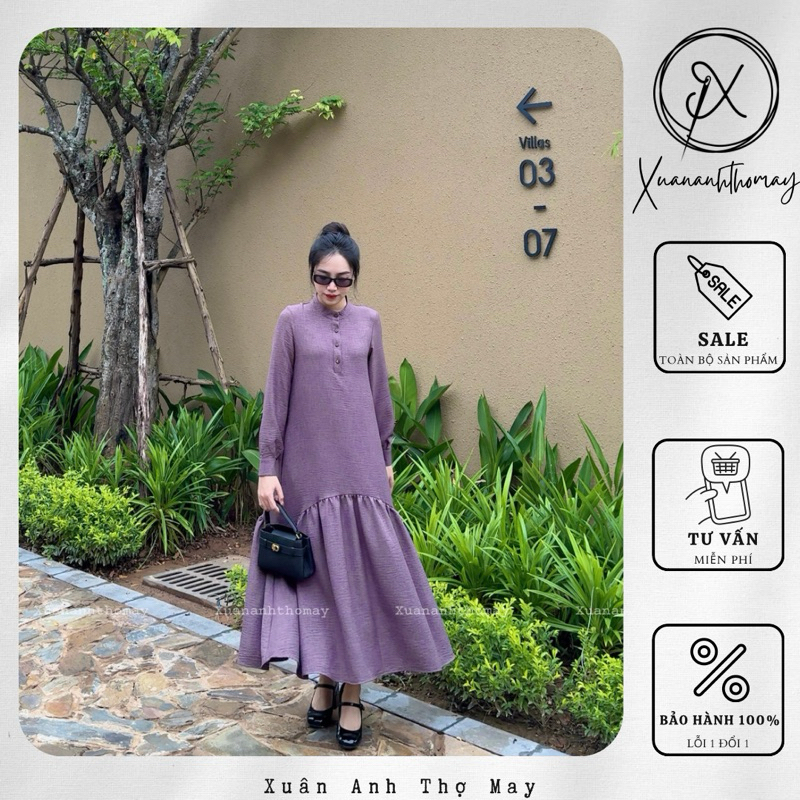 Váy dài tay cổ tàu - Xuananhthomay