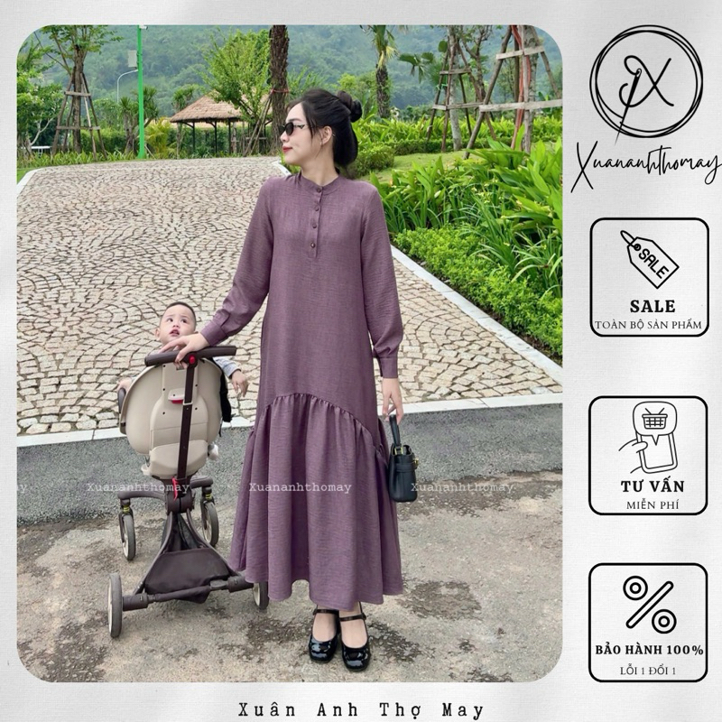 Váy dài tay cổ tàu - Xuananhthomay