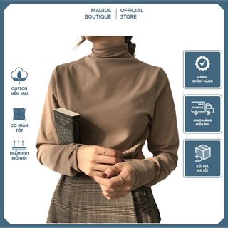 Áo giữ nhiệt nữ, Áo dài tay nót nỉ cổ cao 3 phân cao cấp - Magida Fashion