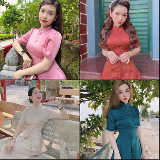 Đồ lam đi chùa mẫu nút bọc có dây cột eo vải lụa ngọc trai - ống rộng 2 gang tay