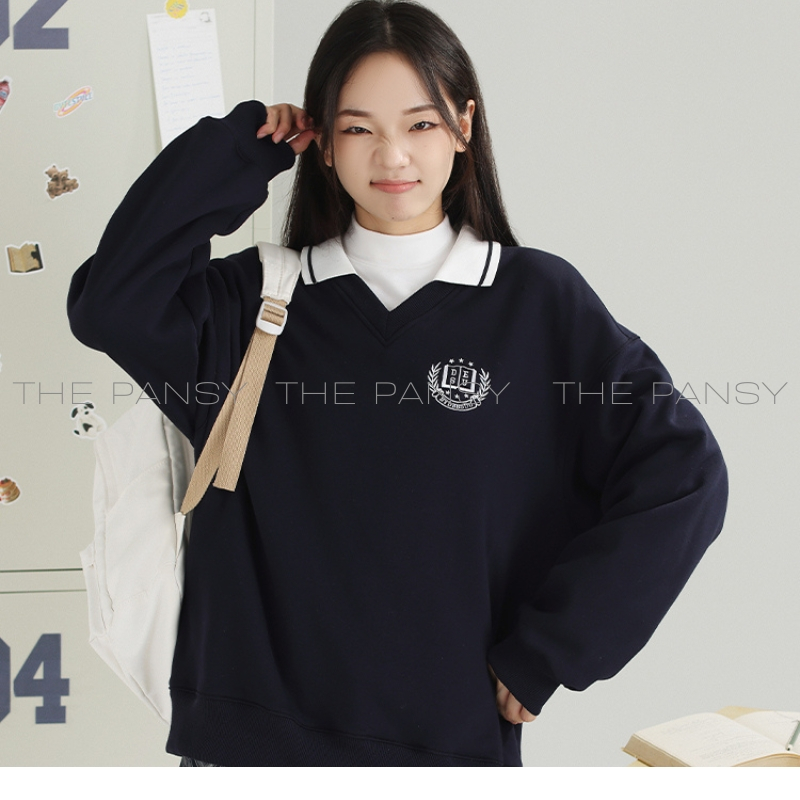 Áo Sweater phối cổ polo logo thêu DESU ngực trái Mã 129