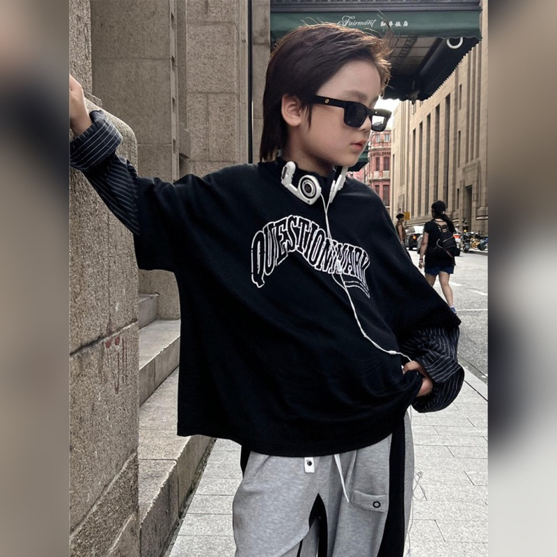 Áo thun nối tay sơ mi bé trai A407 size 100-160, quần áo trẻ em thu đông cao cấp