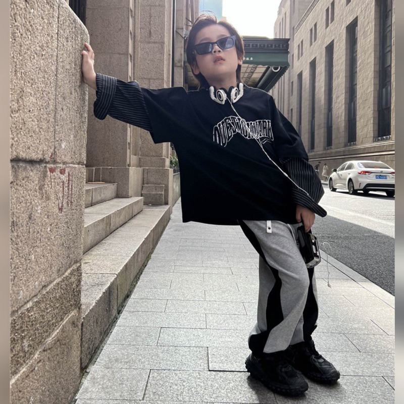 Áo thun nối tay sơ mi bé trai A407 size 100-160, quần áo trẻ em thu đông cao cấp