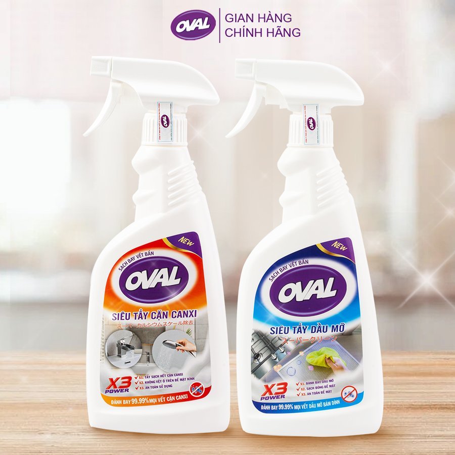 Tẩy Cặn Canxi Nhà Tắm OVAL POWER 500ML Tẩy Cặn Canxi Kính Vòi Sen Bồn Rửa Mặt Gương Soi Hồ Cá Chai Xịt Tẩy Đa Năng