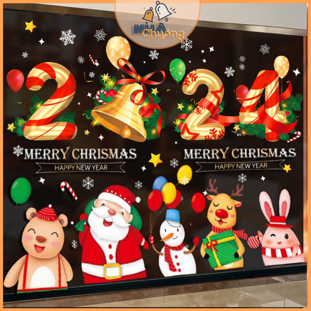 Decal Trang Trí Giáng Sinh, Decal Noel 2024 Nhiều Mẫu Dán Cửa Kính Không Để Lại Keo
