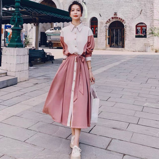Đầm sơ mi hồng ruốc phối tay dài xuongvnxk