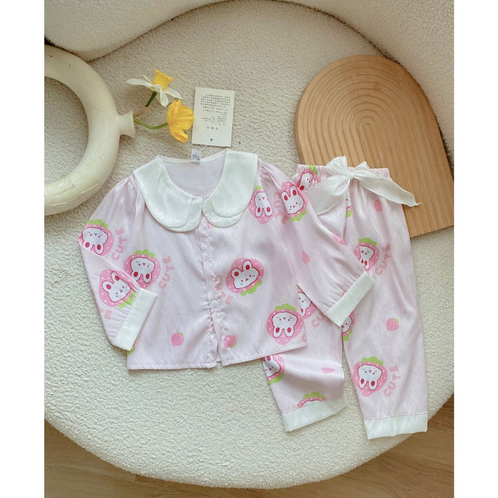 Bộ Pijama cho bé gái , set bộ quần áo thu đông lụa xước siêu mát và đáng yêu cho bé gái