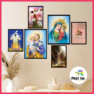Bộ 6 bức tranh dán tường chủ đề công giáo, thánh tâm chúa, tranh decor Phát Tín có sẵn keo dán, không khoan tường