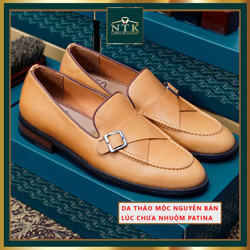 Giày loafer nam ĐẾ GỖ PHÍP cao cấp, da thật patina nâu cam sang trọng chính hãng LFP_03C, BH 24 tháng