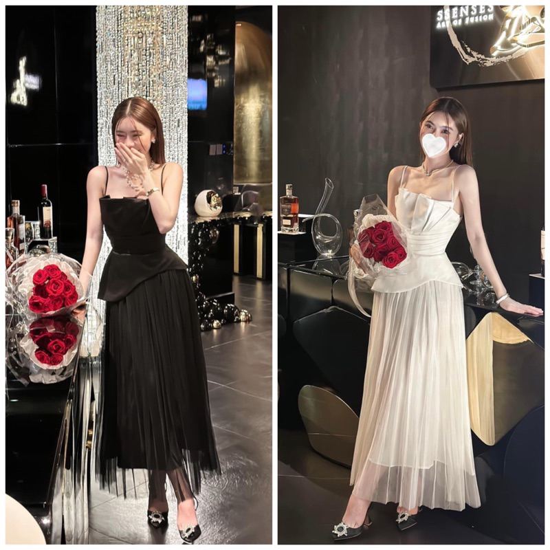 Set Váy Hai Dây Áo Xếp Li Phối Chân Váy Xoè Quyến Rũ Dự Tiệc Sang Trọng V510 AĐ BOUTIQUE