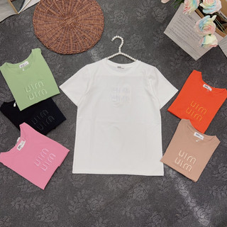 Áo thun cotton Thái nữ dáng vừa Thêu chữ MM