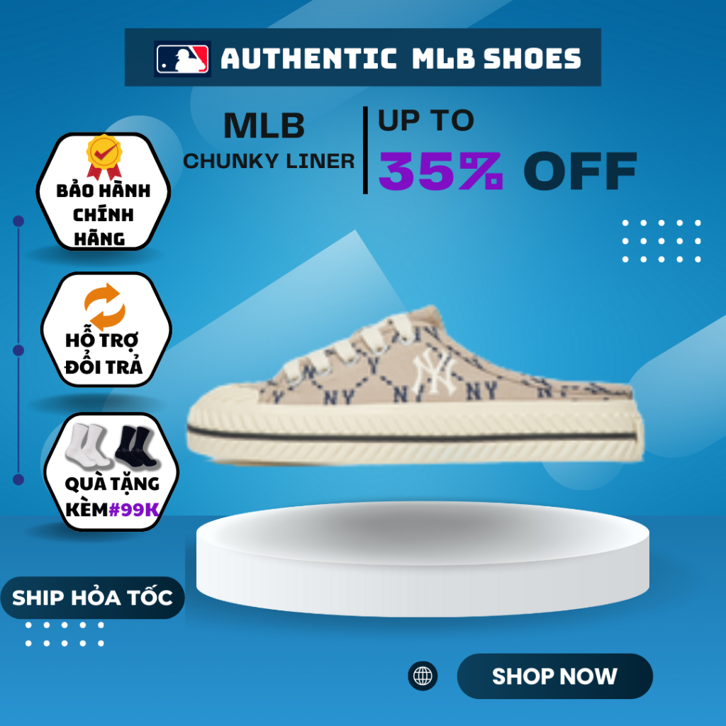Giày sục MLB mule be monogram,hàng new real 100% giá học sinh