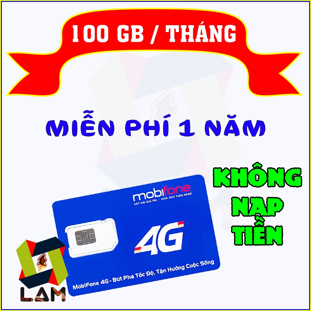 Sim 4G Mobifone 100GB/Tháng (có eSIM) - Trọn gói 12 Tháng KHÔNG NẠP TIỀN (12MFY)