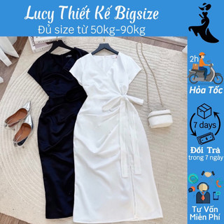 Đầm nữ bigsize, đầm cổ tim cánh dơi cột nơ eo sang trọng dự tiệc, dạo phố