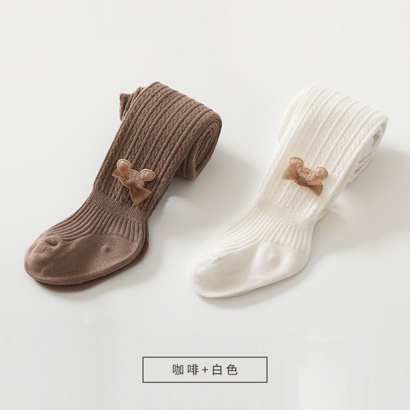 NT120 Quần tất nơ mickey len tăm cho bé, chất cotton co giãn 4 chiều gắn nơ xinh cho bé gái, quần legging xinh dày dặn