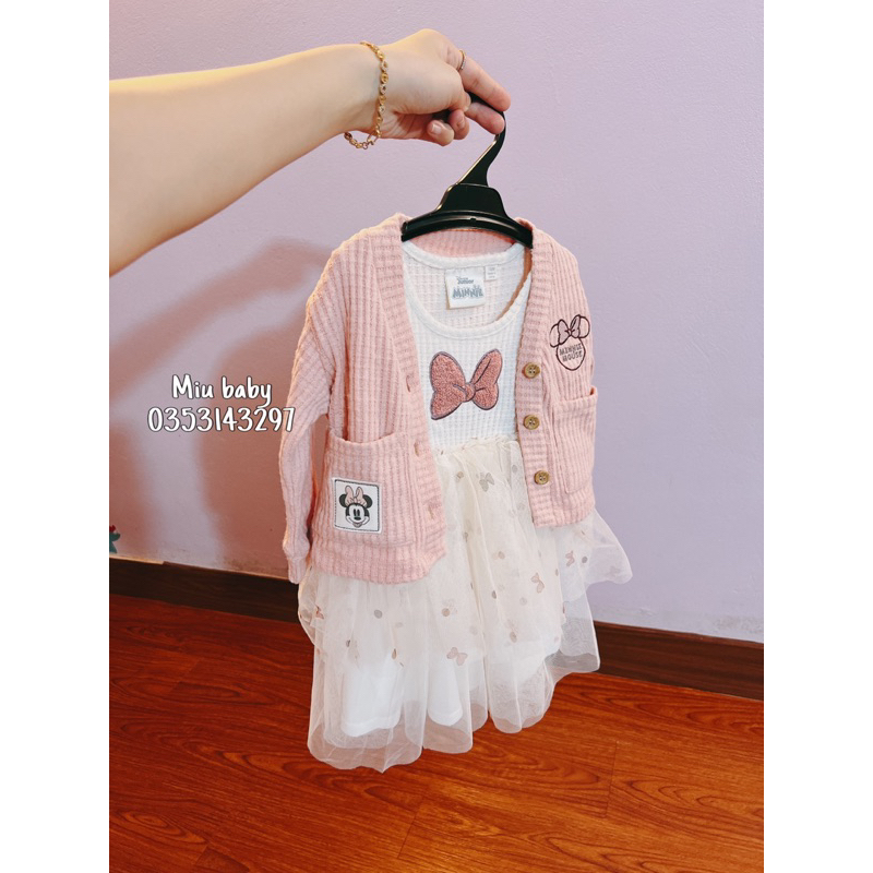 Khoác hồng dáng cardigan bé gái Minnie xuat du