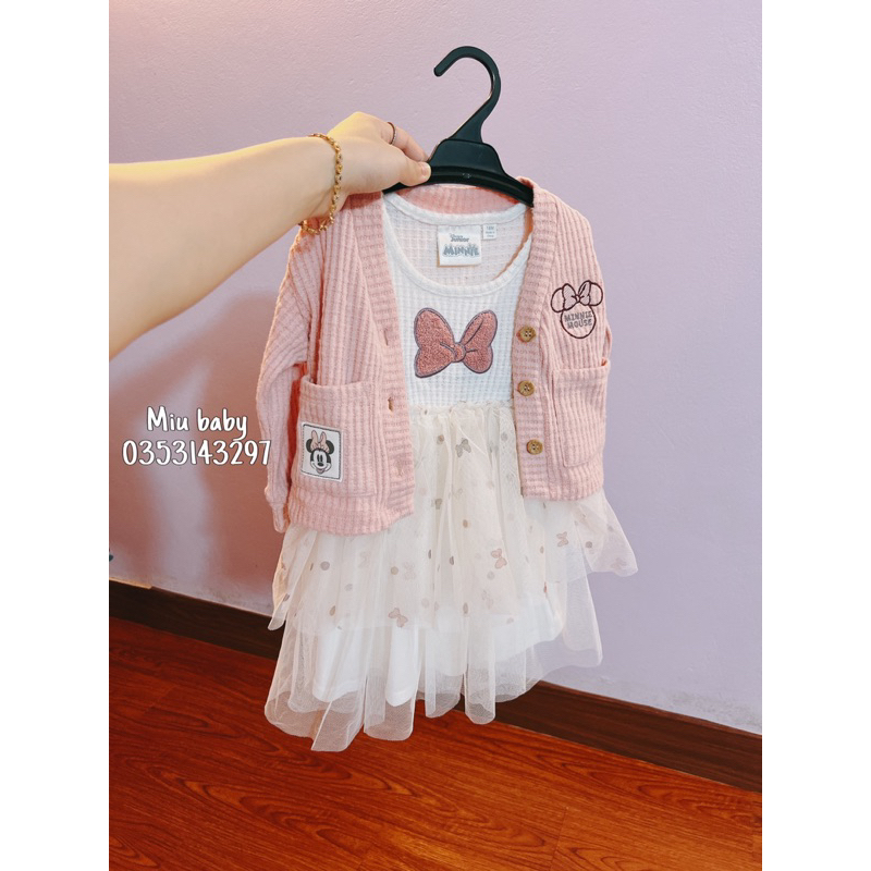 Khoác hồng dáng cardigan bé gái Minnie xuat du