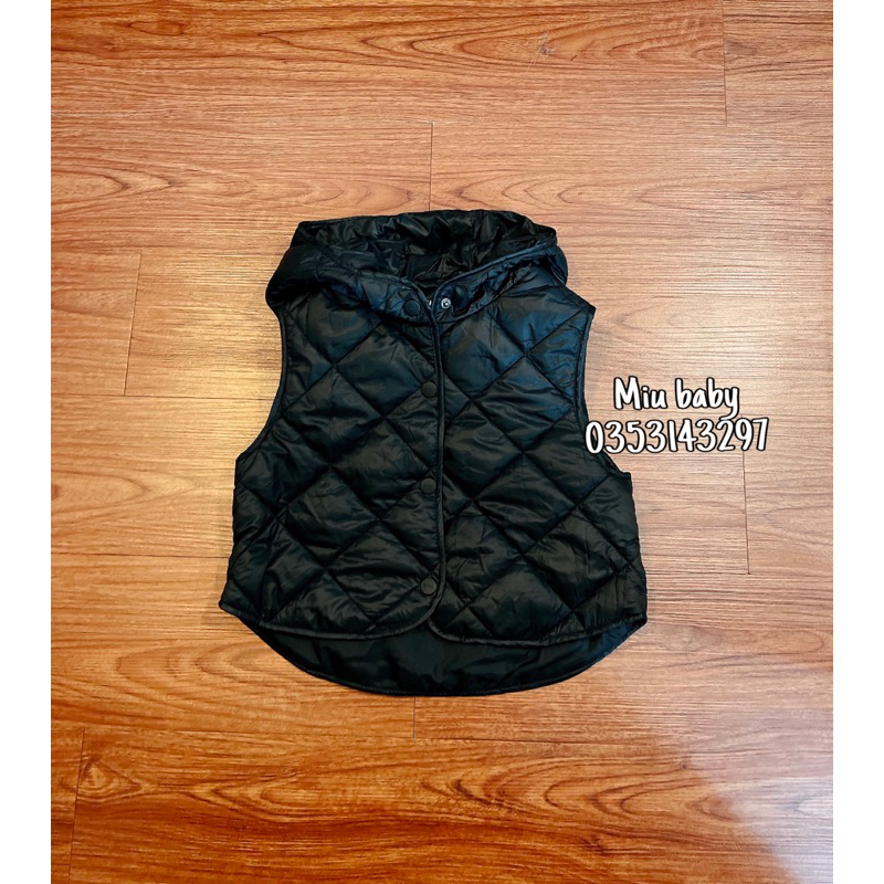 Gile phao đen dáng ngắn có mũ trần trám bé gái ZRr xuat du