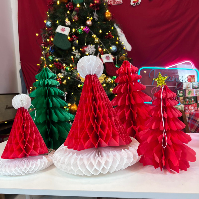 Mô Hình Cây Thông Giáng Sinh Noel Chuông Giấy Mũ Ông Già Noel Gấp Giấy Treo Trang Trí Giáng Sinh Noel