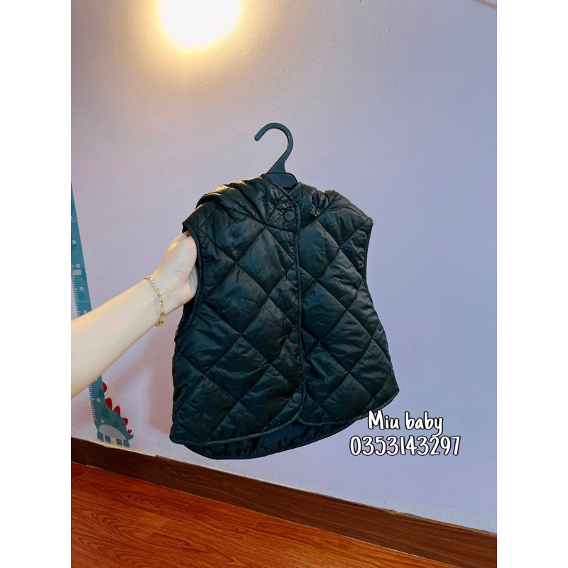 Gile phao đen dáng ngắn có mũ trần trám bé gái ZRr xuat du