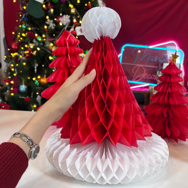 Mô Hình Cây Thông Giáng Sinh Noel Chuông Giấy Mũ Ông Già Noel Gấp Giấy Treo Trang Trí Giáng Sinh Noel