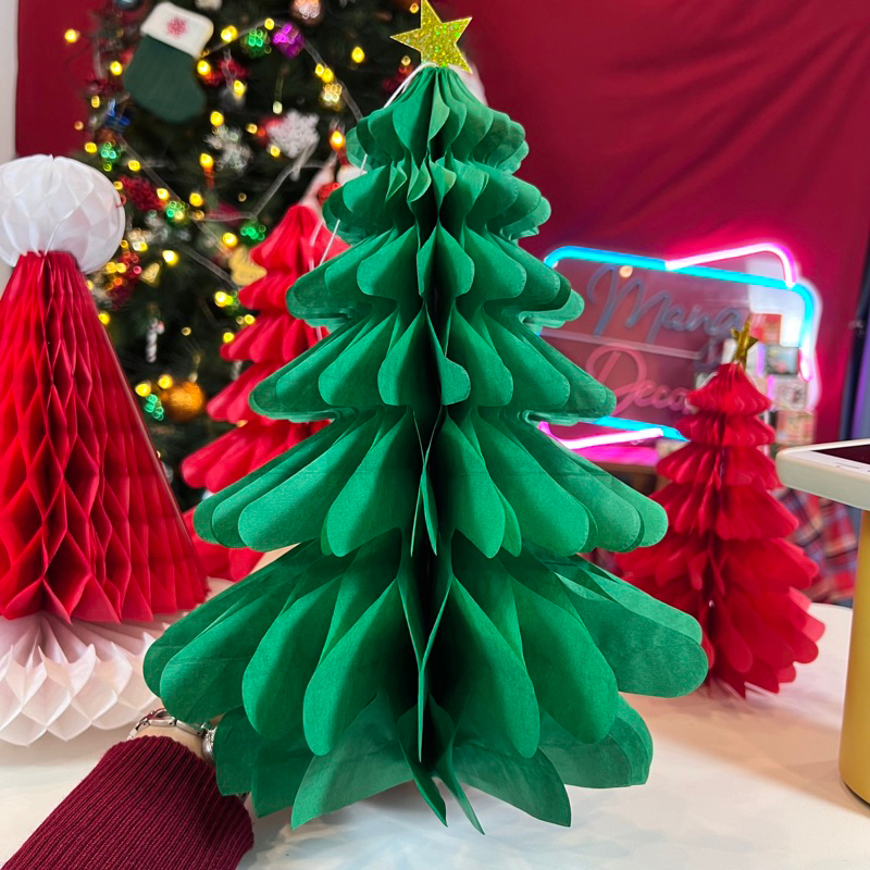 Mô Hình Cây Thông Giáng Sinh Noel Chuông Giấy Mũ Ông Già Noel Gấp Giấy Treo Trang Trí Giáng Sinh Noel