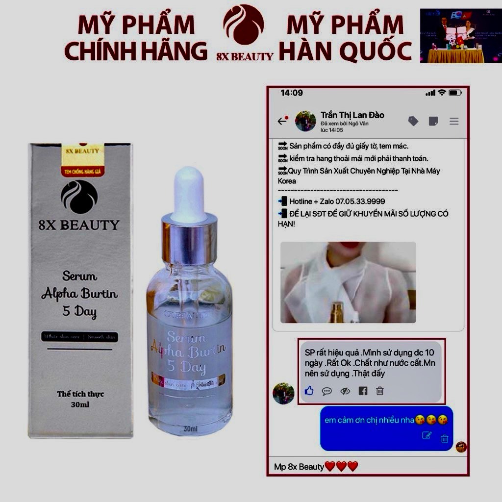 Serum Kích Trắng Mờ Nám Tàn Nhang Giúp Da Căng Bóng  Alpha Burtin 5Day 8x Beauty