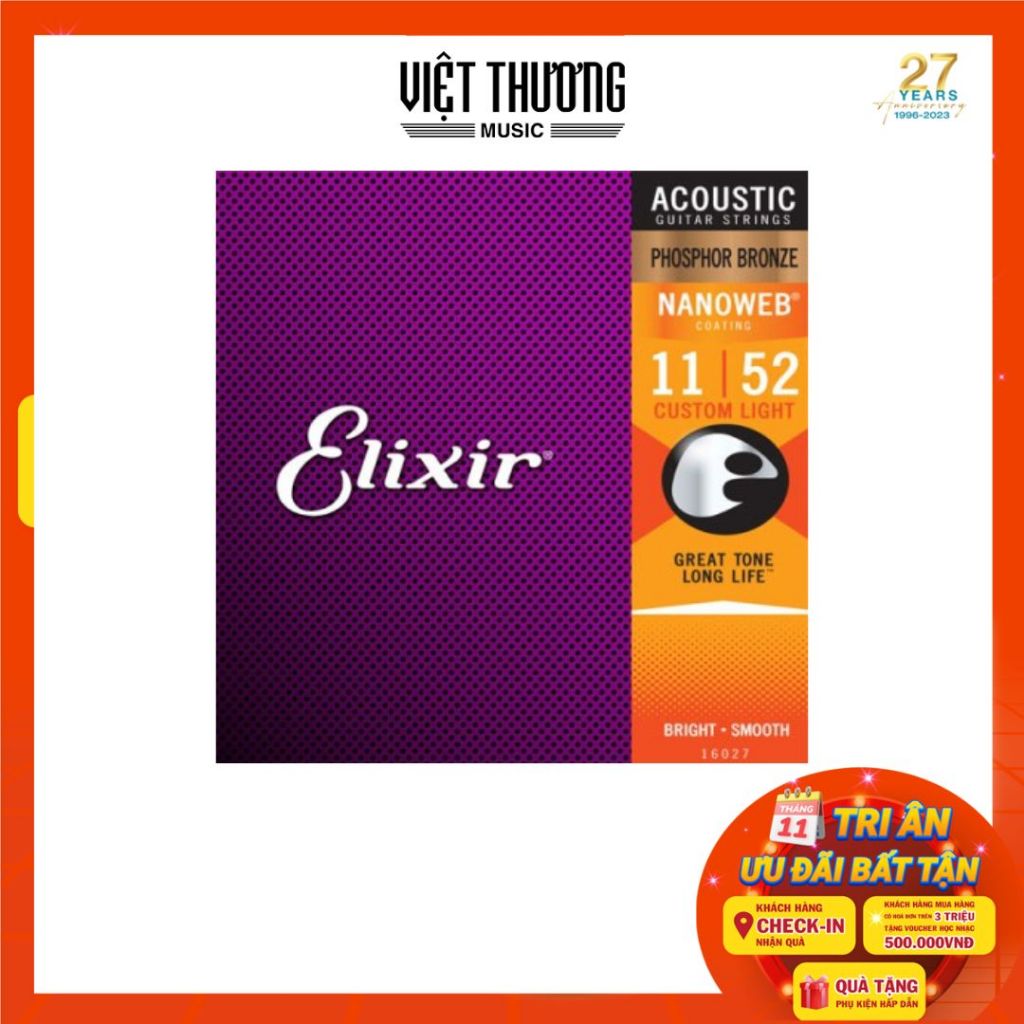 Dây Đàn Elixir Phosphor Bronze NANOWEB® Custom Light (.011-.052) 3313216027 - Việt Thương Music