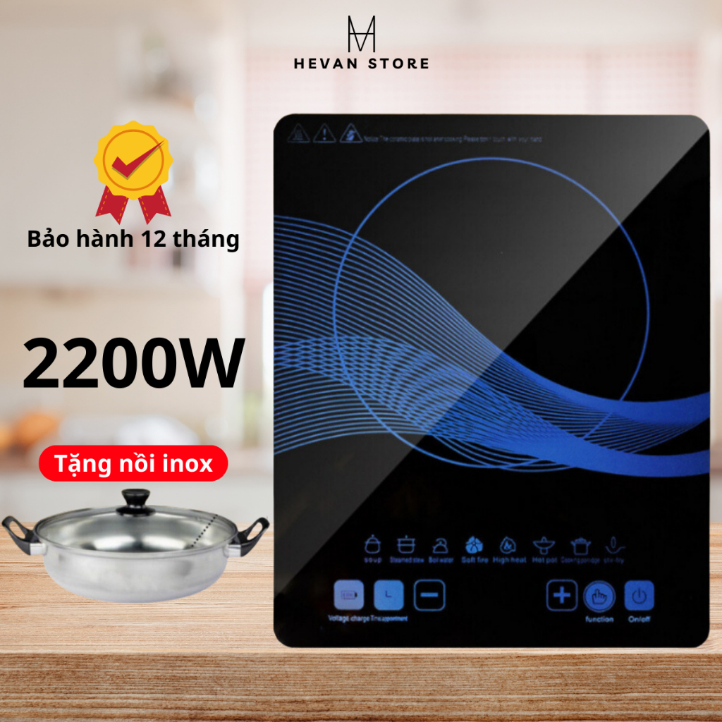 Bếp Từ Đơn 2200W Kèm Nồi Inox Bếp Từ PL Mặt Kính Cảm Ứng Chịu Lực Có Chức Năng Hẹn Giờ Bảo Hành 12 Tháng