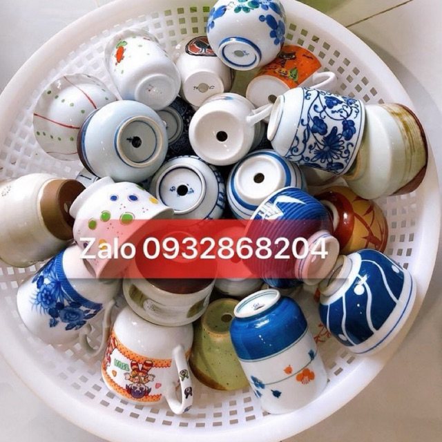 1 kg chậu ly gốm sứ Nhật trồng sen đá xương rồng, khoan lổ free, lấy ngẫu nhiên