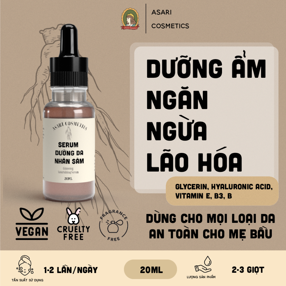 Serum dưỡng ẩm, ngăn ngừa lão hóa nhân sâm Asari Cosmetics