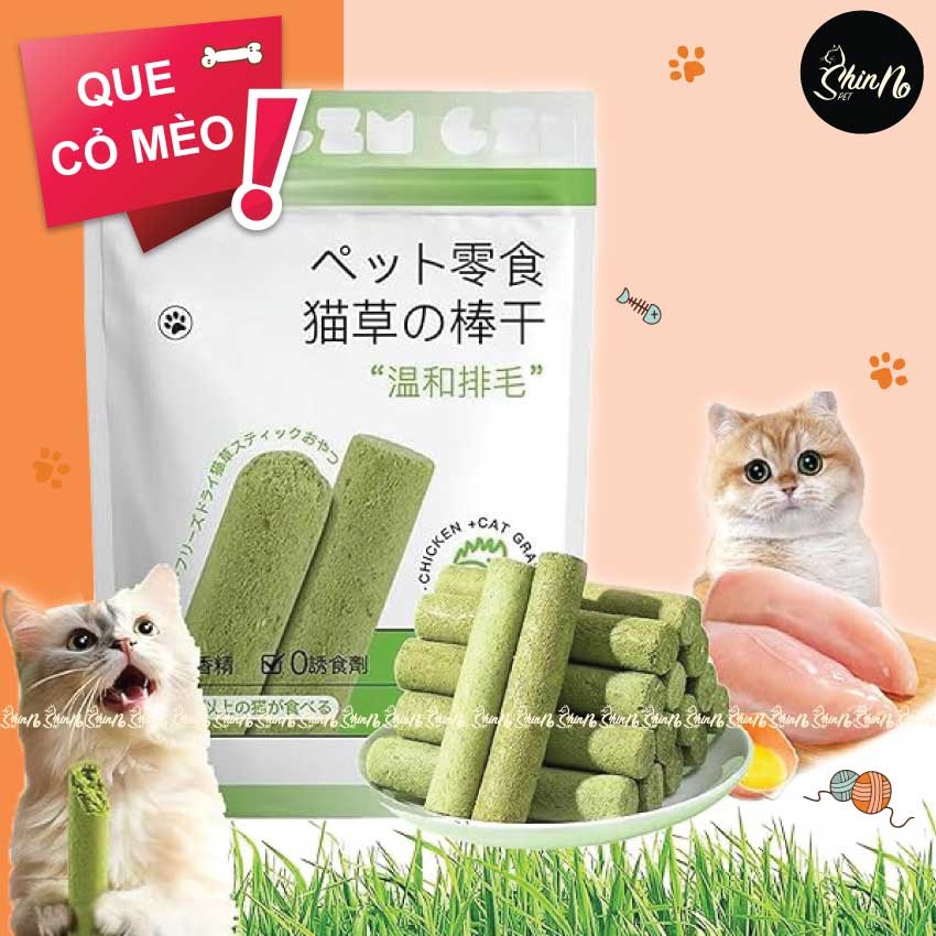 {Mua 5 gói tặng 1 gói} Que Cỏ vị Thịt Gà Làm Sạch Răng và Tiêu Búi Lông cho Mèo gói 30g