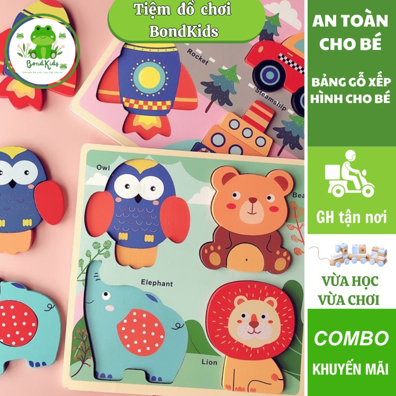 XẾP HÌNH BẢNG GỖ lắp ghép hình con vật cho bé giúp bé phát triển tư duy-Bond& Kids