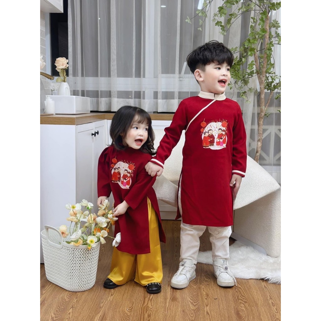 Áo dài Tết GIA ĐÌNH bé trai bé gái  chất nhung lì cho bé từ 9-30kg Namkidshop