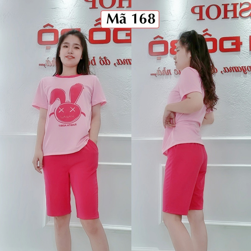 Đồ Bộ Thun Nữ Lửng Bigsize Mặc Nhà Trung Niên Giá Rẻ Dễ Thương Cotton Co Giãn Thoải Mái S168