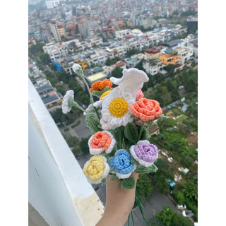 Hoa len handmade, hoa hồng len mini nhiều màu