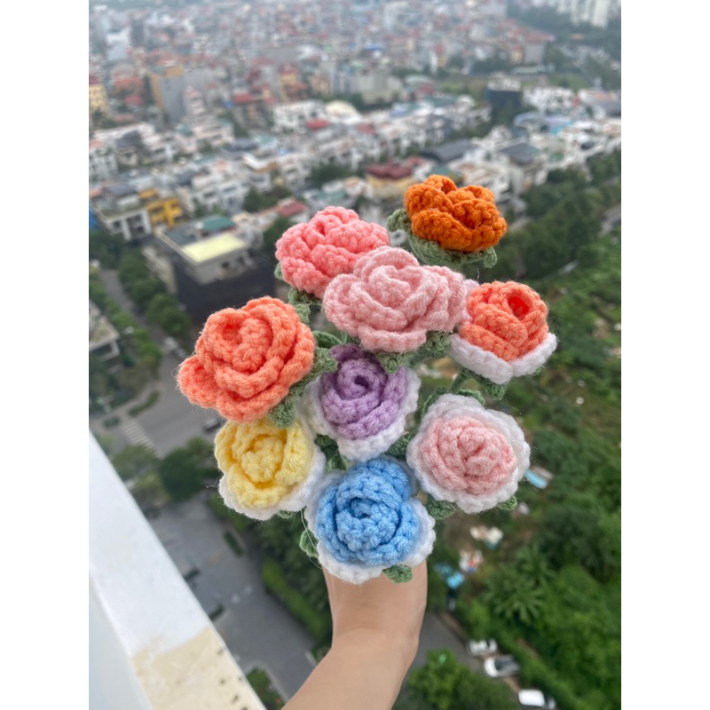 Hoa len handmade, hoa hồng len mini nhiều màu