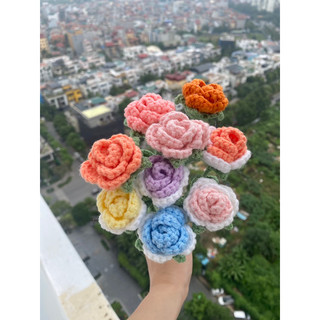 Hoa len handmade, hoa hồng len mini nhiều màu