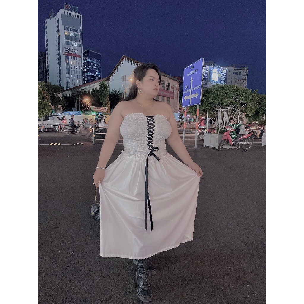 Đầm nhung buộc nơ Bigsize