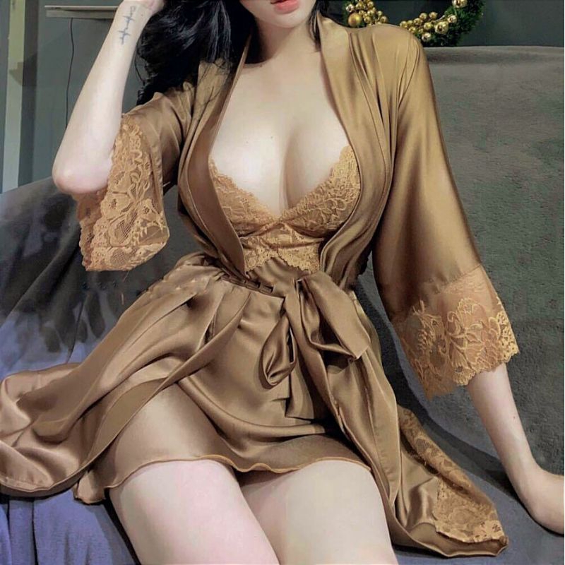 Đồ ngủ đầm gợi cảm có mút ngực kèm áo choàng sexy | BigBuy360 - bigbuy360.vn