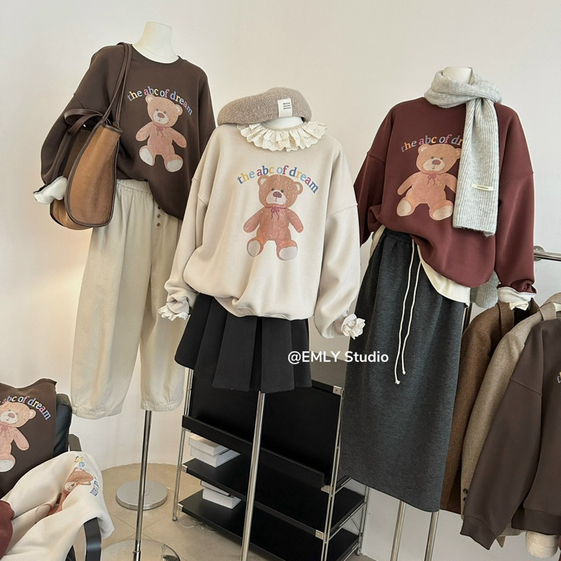 Áo Sweater Nỉ Gấu Hàng QCCC Lót Nỉ Bông Phong Cách Hàn Quốc 🇰🇷