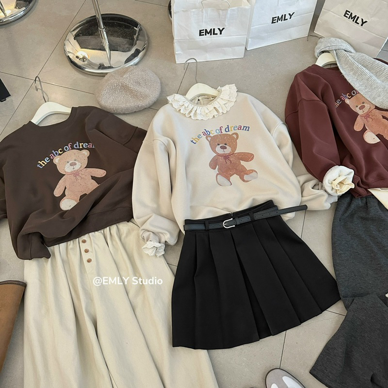 Áo Sweater Nỉ Gấu Hàng QCCC Lót Nỉ Bông Phong Cách Hàn Quốc 🇰🇷