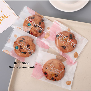 Set 100 Túi bánh QUY CHẤM HỒNG CHẤM VÀNG qui cookies cookie hàn miệng size 7*10 cm
