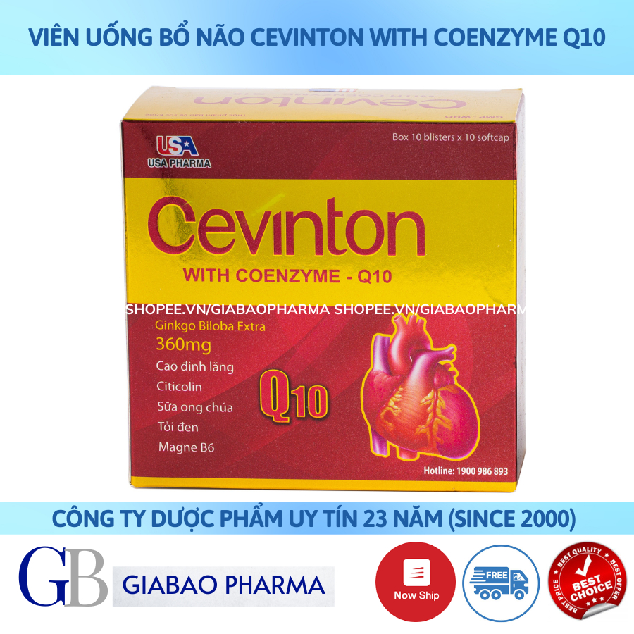 Viên uống bổ não CEVINTON Coenzyme Q10 ngừa tai biến mạch máu não, bổ não, tăng cường lưu thông máu (H/ 100 viên)